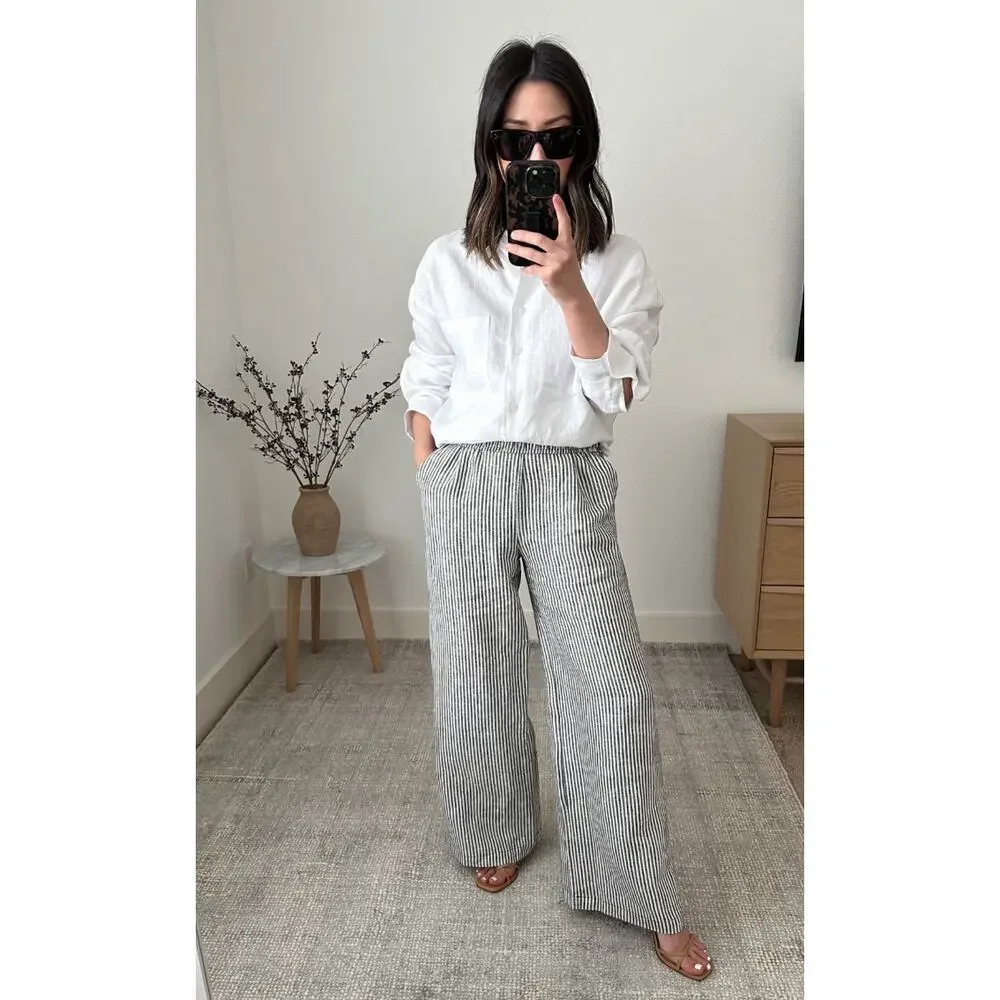Reformation | Ava Linen Pants in Black White Stripe S